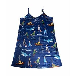 SHESHOW Women's Cami Nightgown V-Neck Sleeveless L Fishing Shark Print Blue